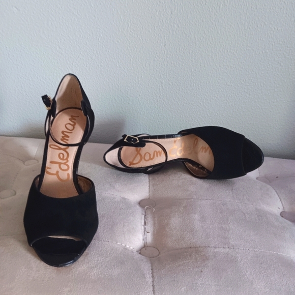 SALE Sam Edelman comfortable Heel black upper strap suede open toe size.7 - Picture 6 of 7